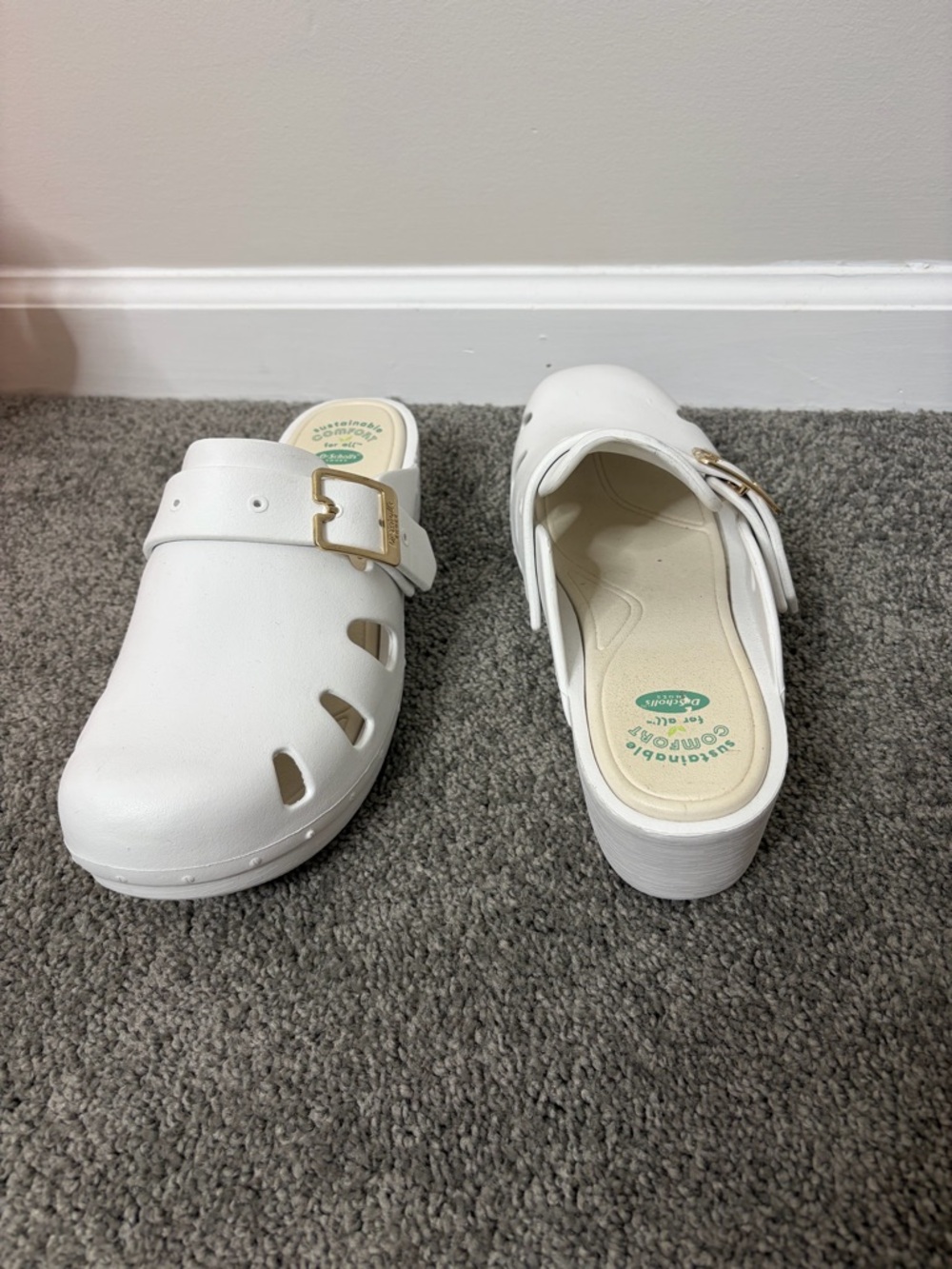 NEW White Clog Mules with Gold Buckle